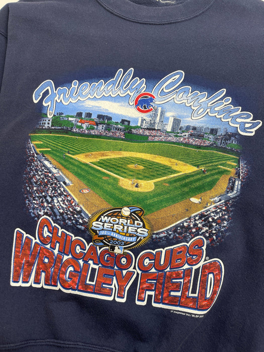 (M) Vintage '03 MLB Chicago Cubs Wrigley Field Sweatshirt Navy | Vitnage Clothing Store Canada