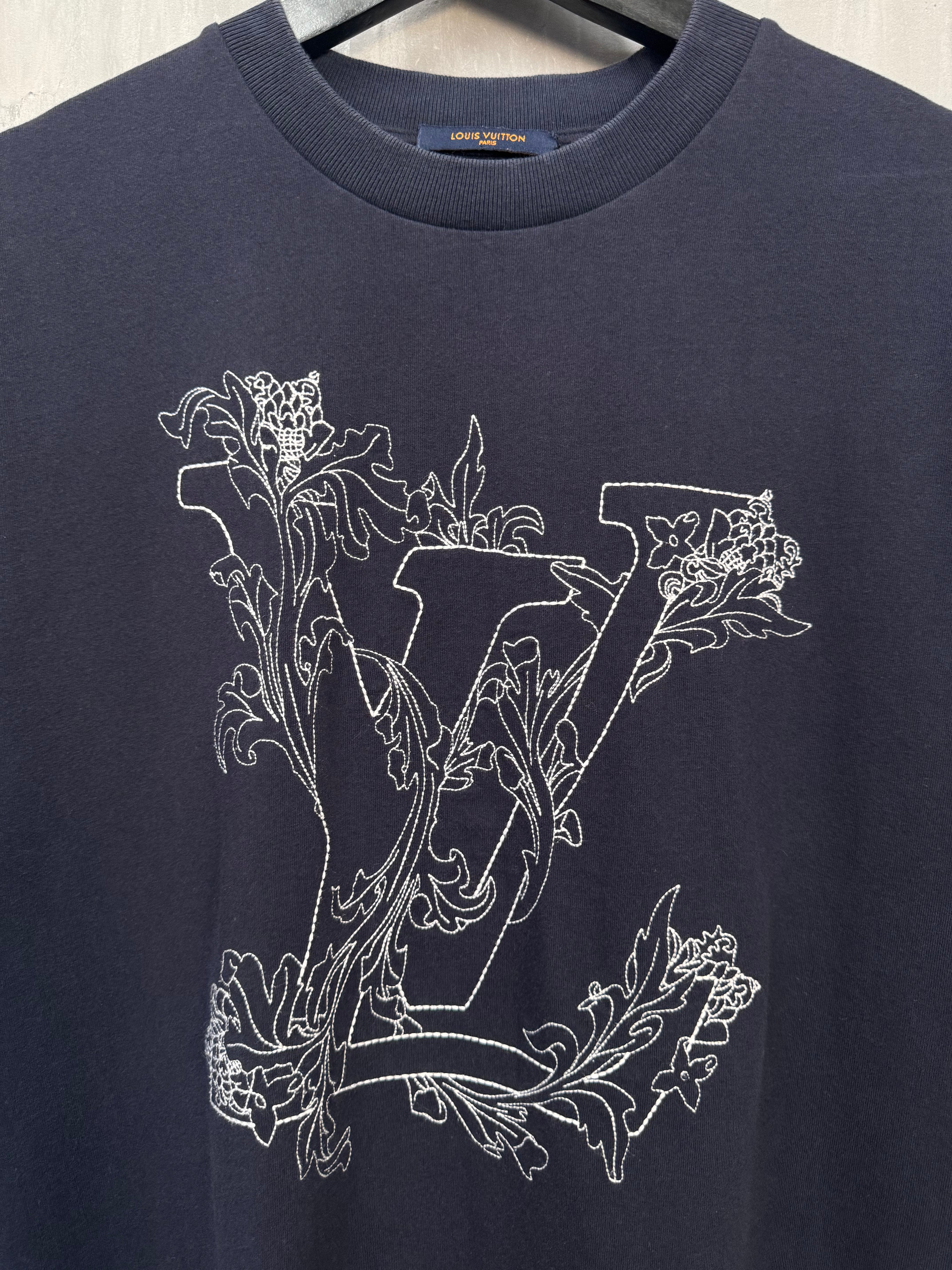 Louis Vuitton Flower Embroidered Tee Navy