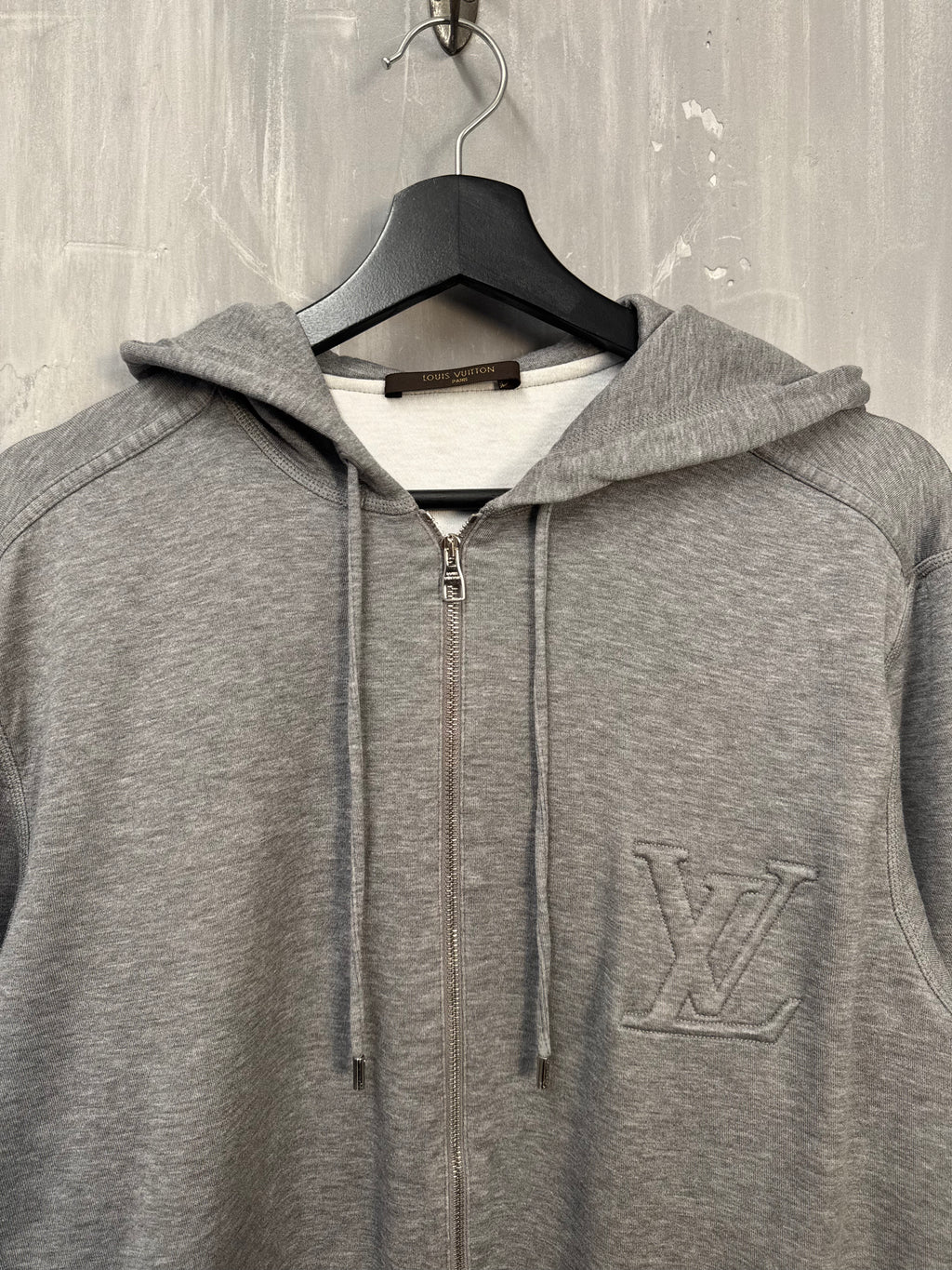 Louis Vuitton Embossed Logo Zip Up Hoodie Grey