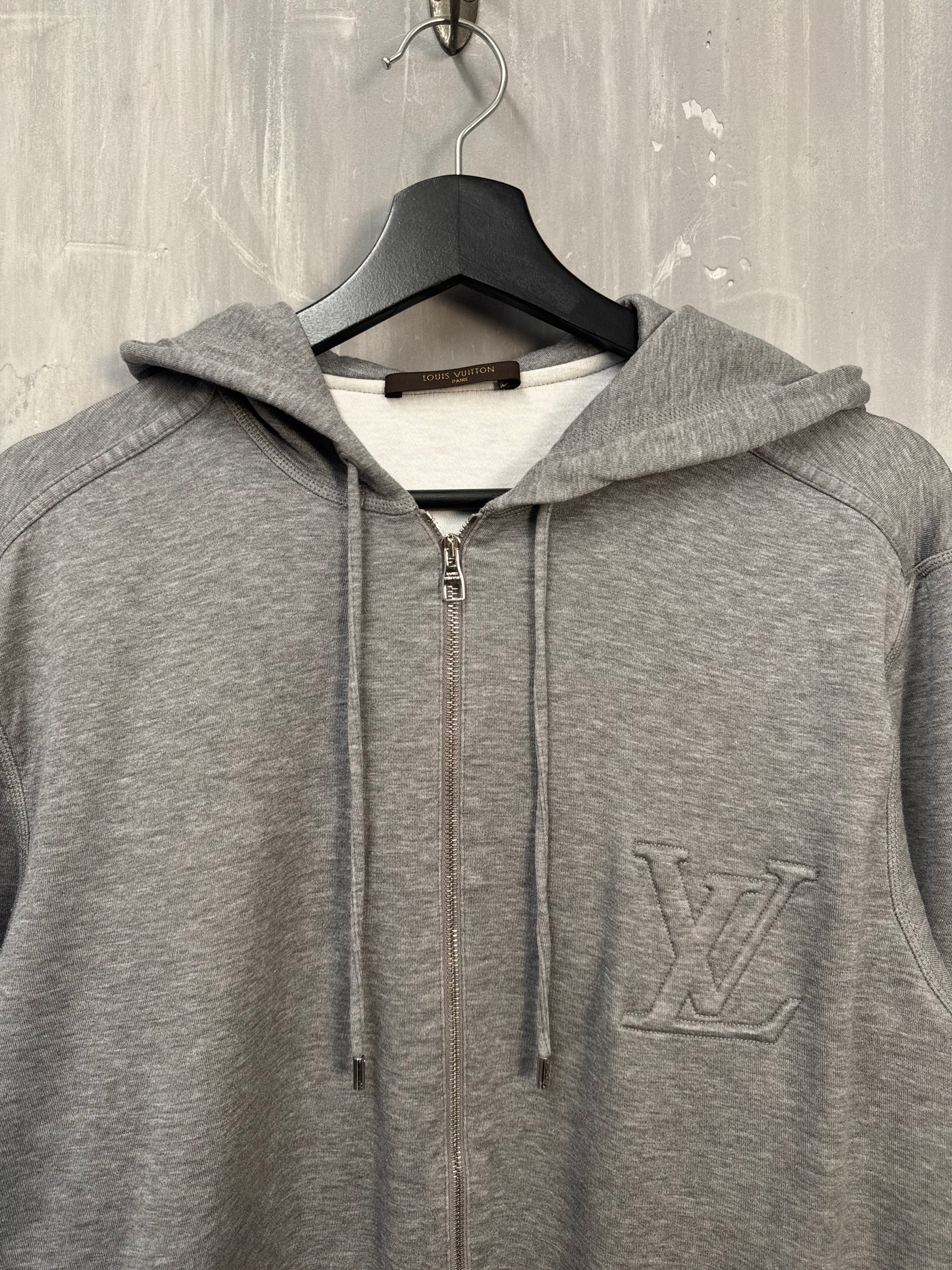 Louis Vuitton Embossed Logo Zip Up Hoodie Grey