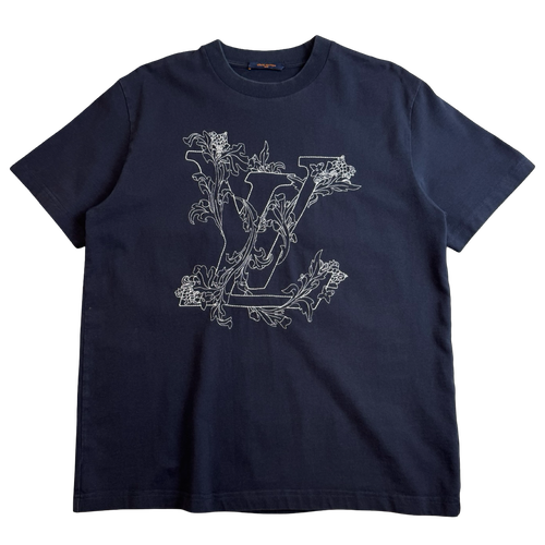 Louis Vuitton Flower Embroidered Tee Navy | Vintage Clothing Store Canada