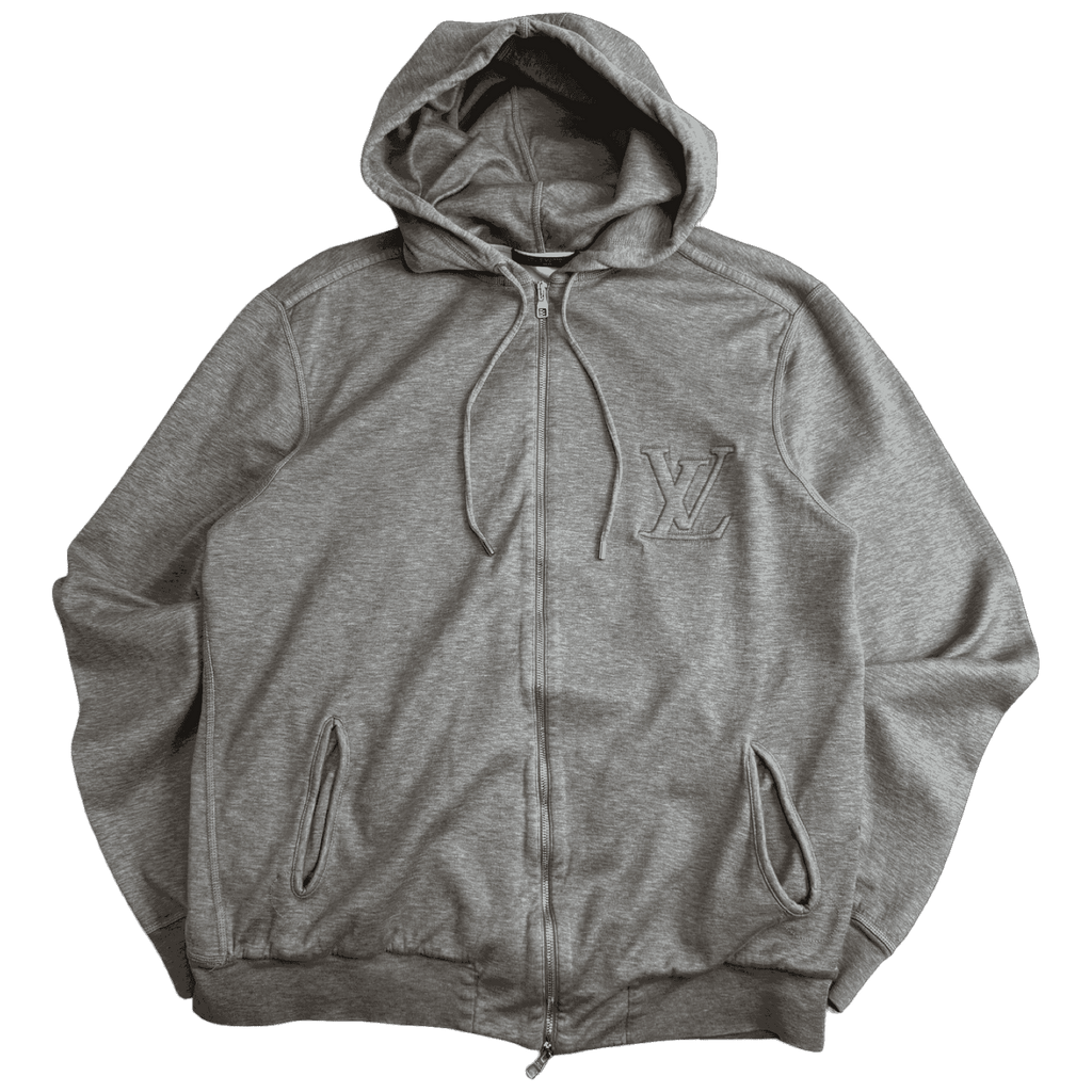 Louis Vuitton Embossed Logo Zip Up Hoodie Grey