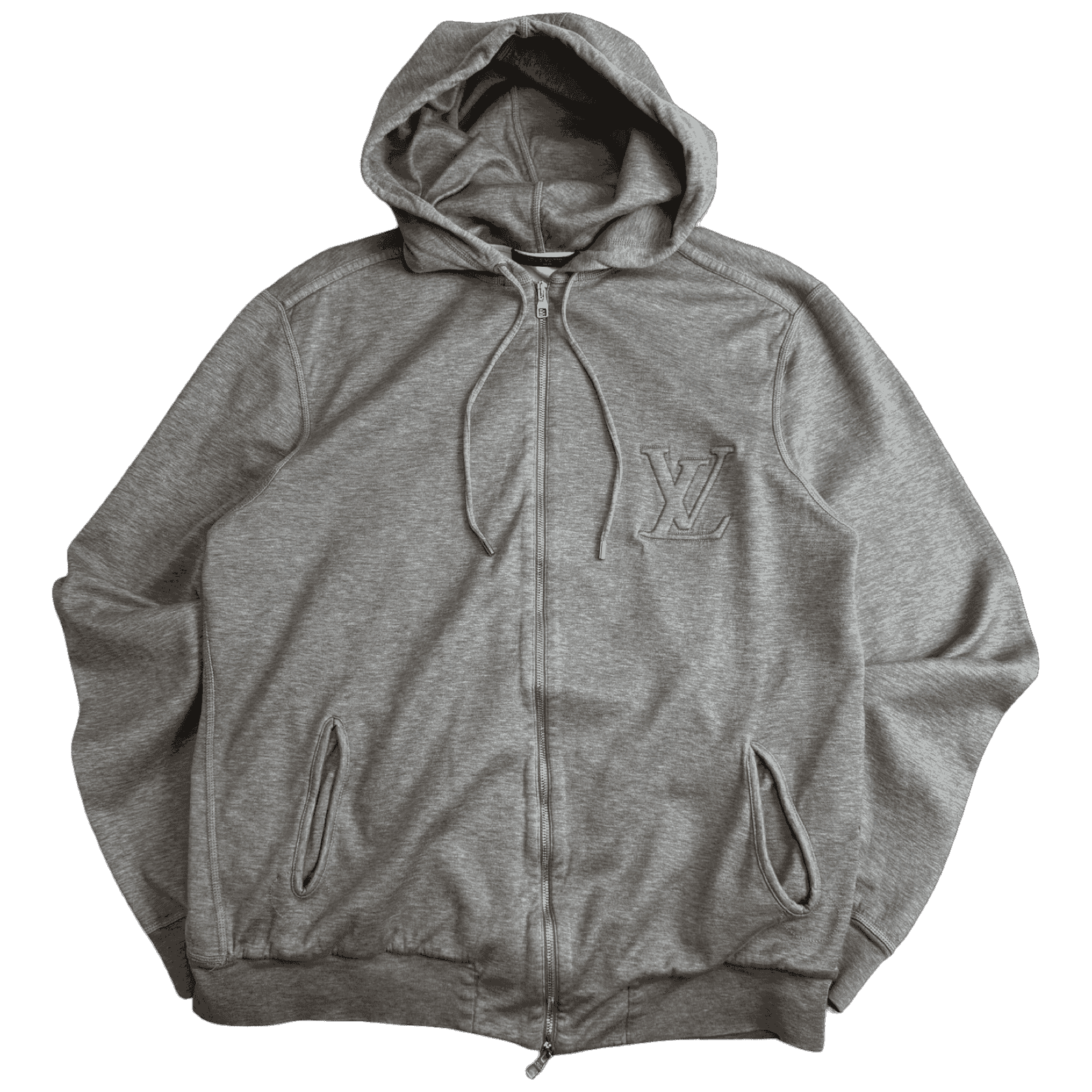 Louis Vuitton Embossed Logo Zip Up Hoodie Grey