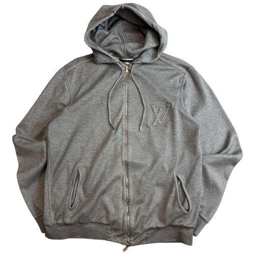 Louis Vuitton Embossed Logo Zip Up Hoodie Grey | Vintage Clothing Store Canada