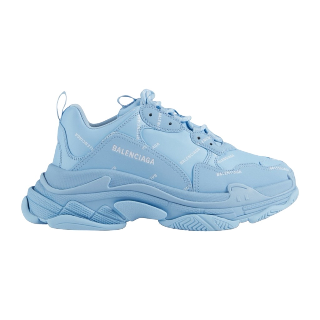 Balenciaga Triple S Logo Print Foam And Mesh Sneakers Light Blue (USED)