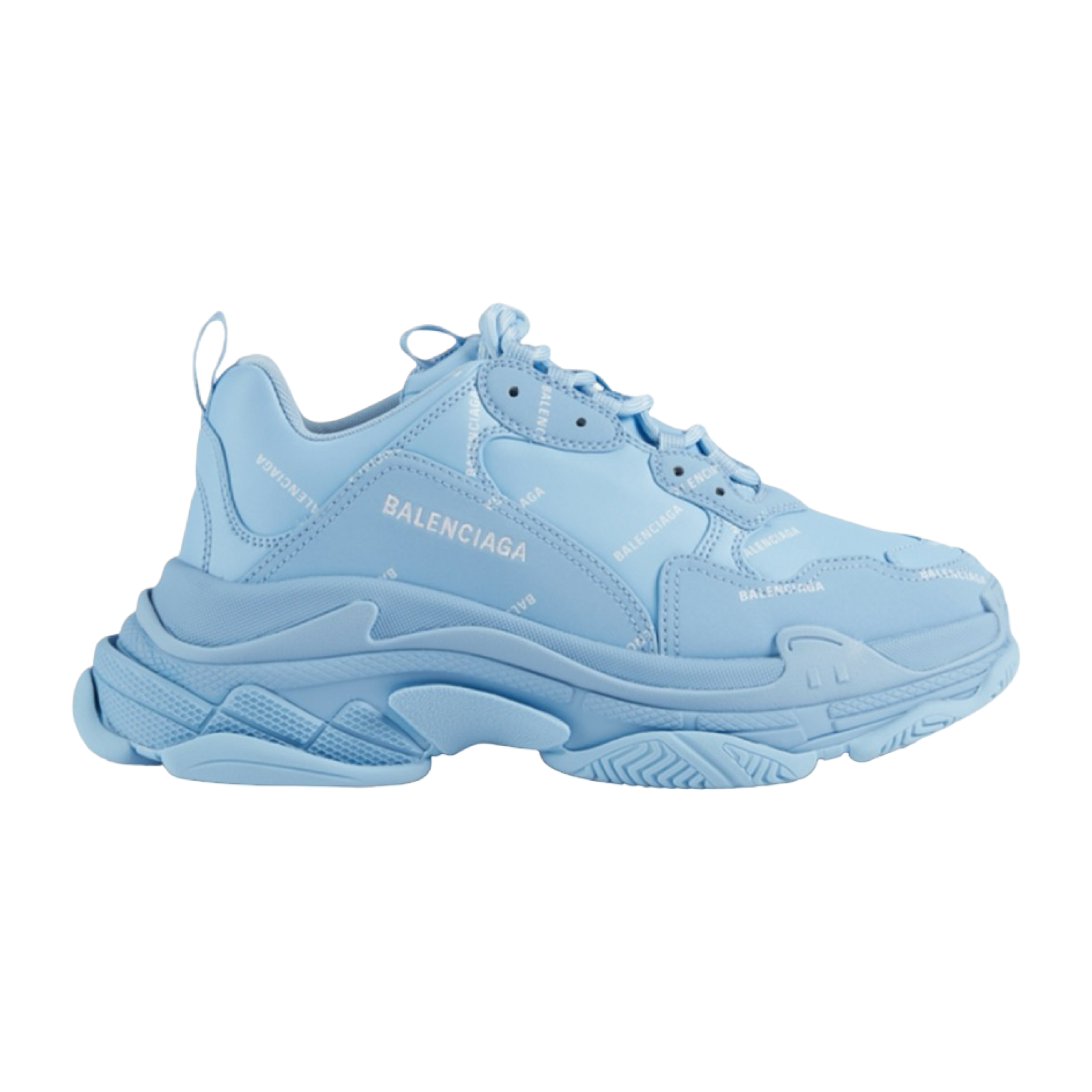 Balenciaga Triple S Logo Print Foam And Mesh Sneakers Light Blue (USED)