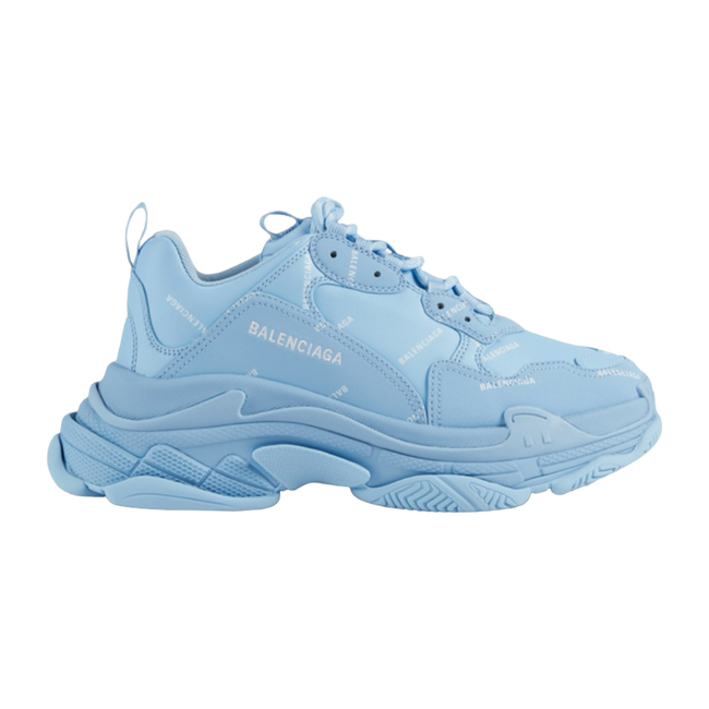 Balenciaga Triple S Logo Print Foam And Mesh Sneakers Light Blue (USED)