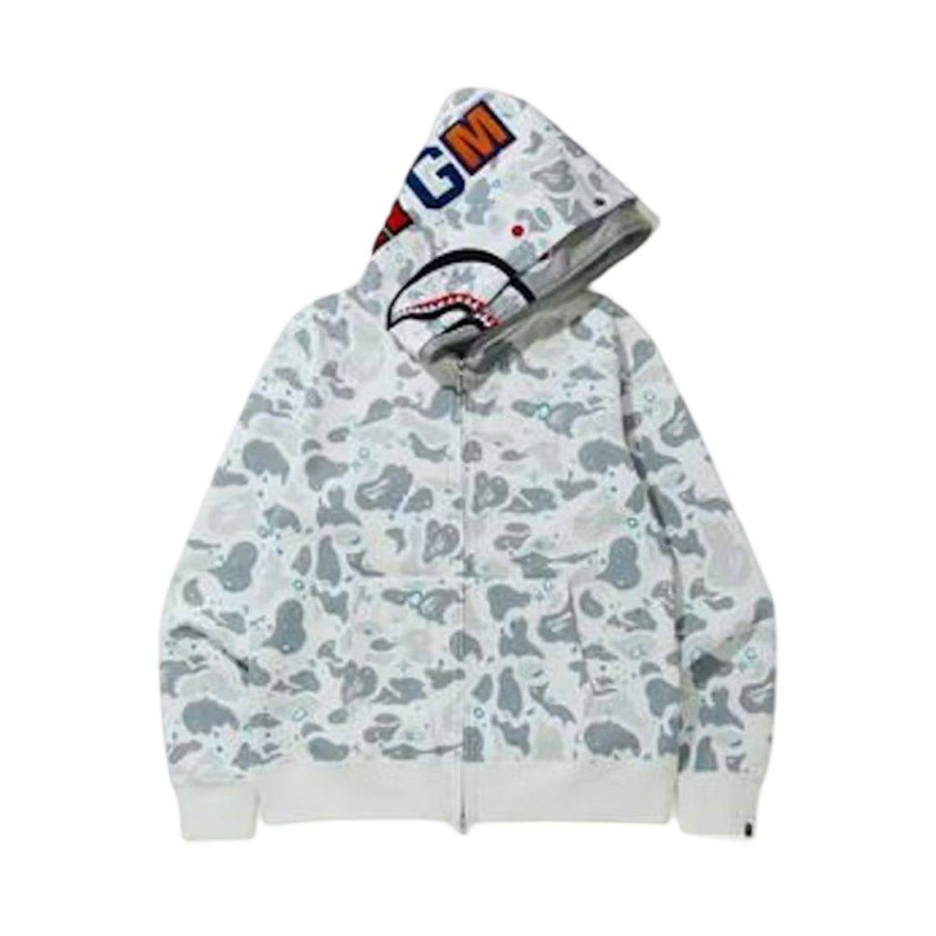 BAPE Space Camo Shark Full Zip Double Hoodie White