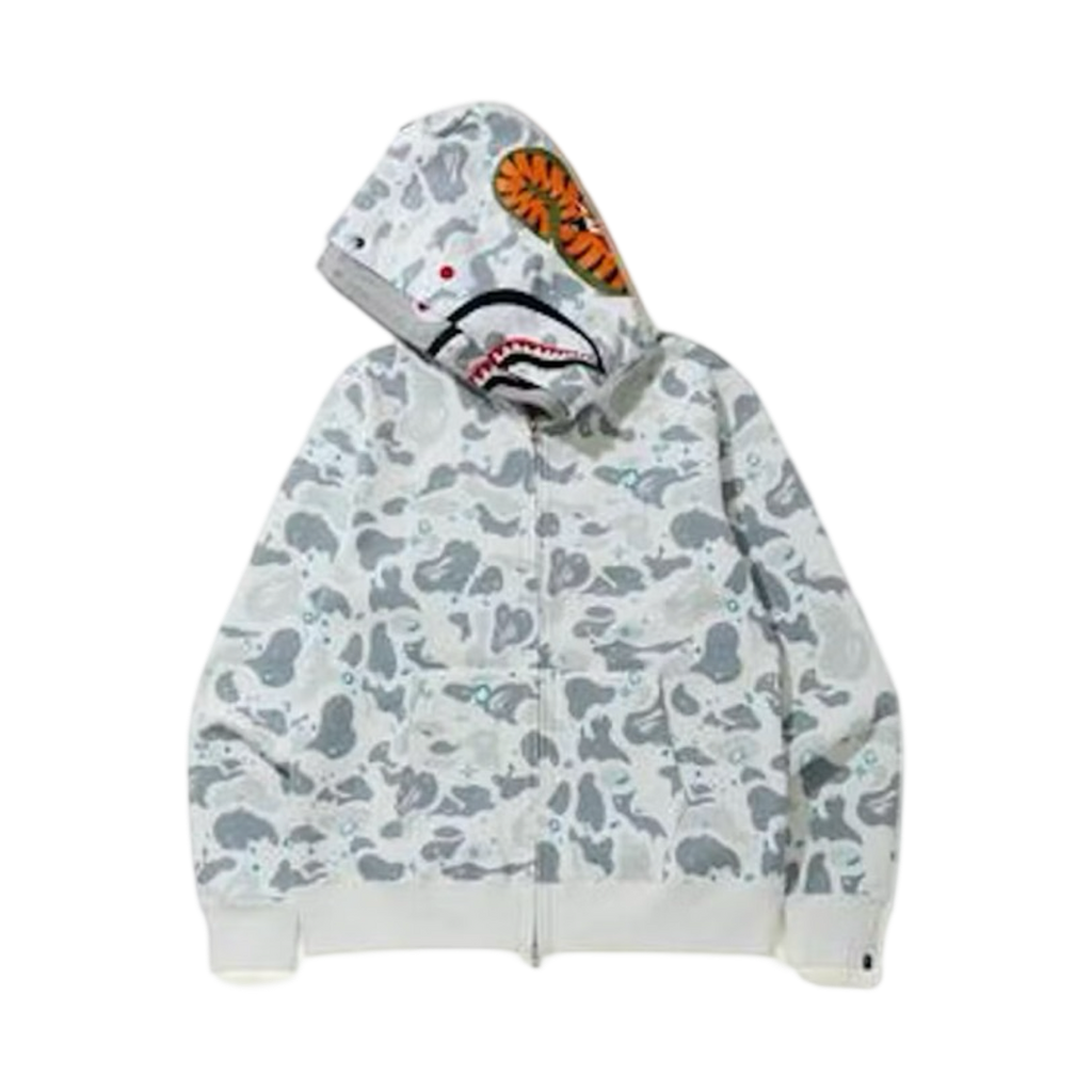 BAPE Space Camo Shark Full Zip Double Hoodie White