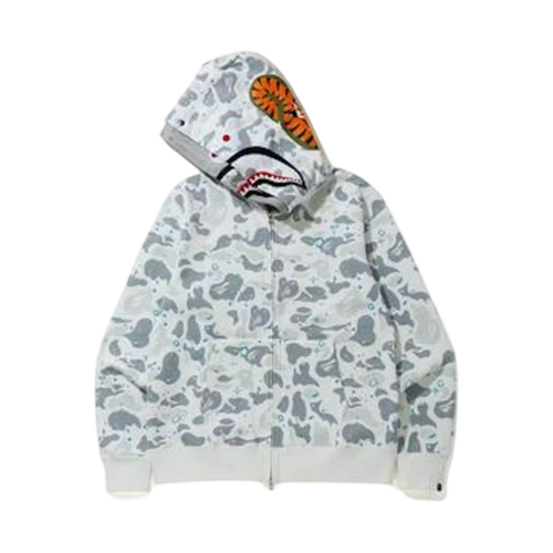 BAPE Space Camo Shark Full Zip Double Hoodie White