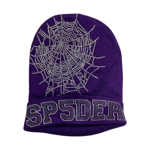 Sp5der Rhinestone Beanie Purple | Vintage Clothing Store Canada