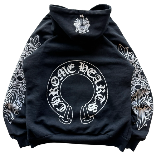 Vintage Chrome Hearts Floral Horse Shoe Thermal Hoodie | Vintage Clothing Store Canada