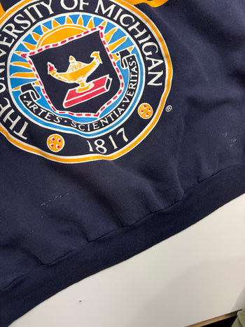 Vintage 90s University of Michigan Cross Print Hoodie Navy