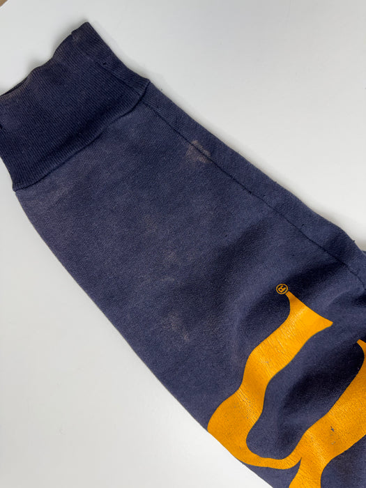 Vintage 90s University of Michigan Cross Print Hoodie Navy | Vitnage Clothing Store Canada