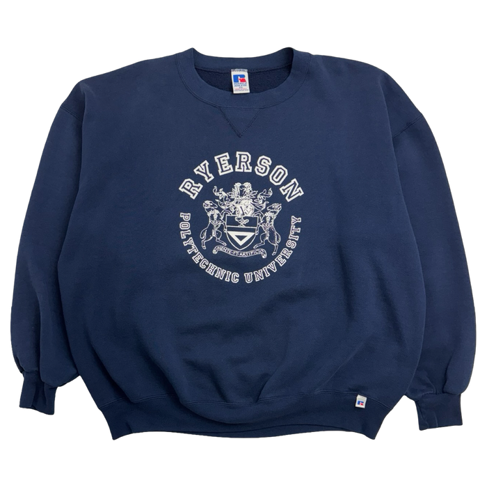 Vintage 90s Russell Ryerson Collegiate Sweatshirt Navy | Vitnage Clothing Store Canada