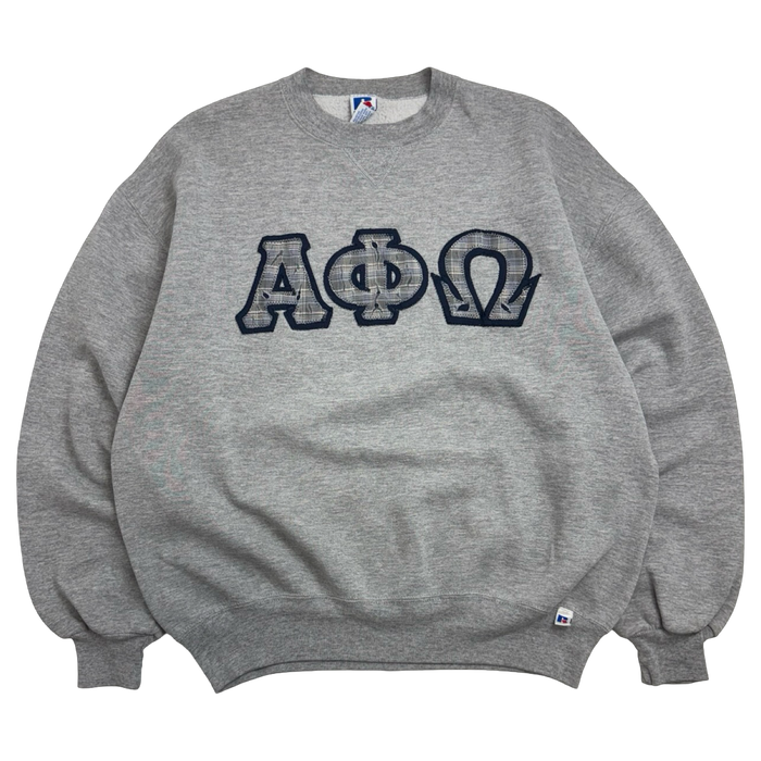 Vintage 90s Russell Alpha Tau Omega Sweatshirt Grey | Vitnage Clothing Store Canada