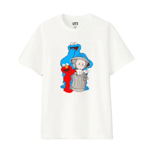 Kaws x Uniqlo x Sesame Street Companion Trash Can Tee White | Vintage Clothing Store Canada